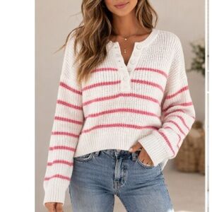 JESSICA SIMPSON White and Pink Striped Sweater XS NWOT